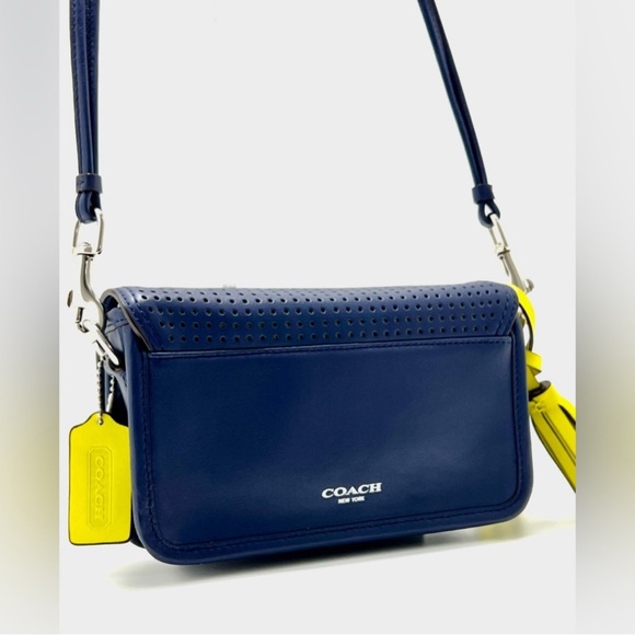 COACH Legacy Penny Blue Perforated Crossbody With Turnlock and Yellow Tassels - Picture 3 of 10
